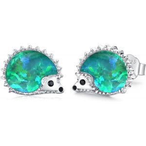 Chenquansarl-Boucles D'oreilles H&eacute;risson Avec Opale Verte En Argent Sterling 925 Pour Peaux Sensibles - Cadeau Pour Femmes Et Filles - Amoureux Des Animaux, 10mm, Argent Sterling, Opale - Neuf