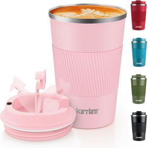 Letnerny-Tasse &Agrave; Caf&eacute; De Voyage Isotherme Avec Couvercle Anti-Fuite, R&eacute;utilisable, &Agrave; Double Paroi, En Acier Inoxydable, Pour Boissons C S Et Froides, 380 Ml, Rose - Neuf