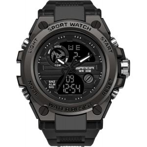 Montre Homme Numerique Femme Digitale,3atm Étanche Montres Bracelet,Numérique Analogique Sport Grand Visage Montres Multifonctionnel Alarme Dual Time Led Light Noir - Neuf