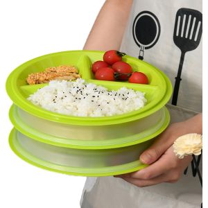 Mevronisshop-Lot De 3 Assiettes À Micro-Ondes : Vaisselle Pour Micro-Ondes Avec Couvercle, Assiettes À Micro-Ondes, Sans Bpa, Réutilisables, Boîtes De Conservation Avec 3 Compartiments Pour Chauffer - Neuf