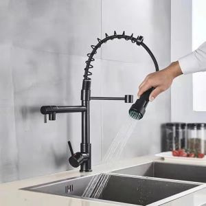 Robinet de cuisine extractible en laiton avec double sortie d'eau chaude et froide et rotation &agrave; 360&deg; - Neuf