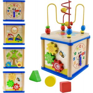 5 in 1 Multi-Function Wooden Motor Activity Cube Toy Gift for 1 2 3 Years Old Boys and Girls Baby Activity Centre Game Beads Maze Montessori Educational Toys - Neuf
