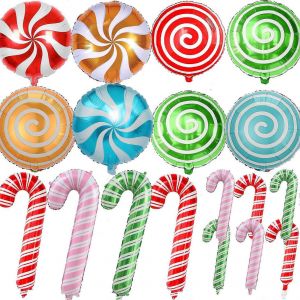 Ballons De No&euml;l En Forme De Bonbon,Paquet De 18 Ballons De No&euml;l En Forme De Canne &Agrave; Sucre Et De Bonbons,Ballons En Aluminium De D&eacute;coration De No&euml;l En Forme De Canne &Agrave; Sucre Pour No&euml;l - Neuf