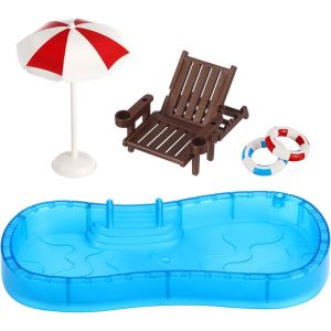 KAL-5 Pi&egrave;ces Mini D&eacute;corations De Plage, D&eacute;co Miniature De Plage Chaise De Plage, Miniature Chaise De Plage Anneaux Anneau De Natation De Piscine, D&eacute;co Miniature Pour Diy D&eacute;co Jardin De Plage - Neuf