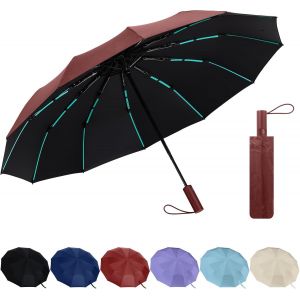 Parapluie Pliant - 12 Nervures Parapluie Solide Automatique Ouverture Et Fermeture Pour Homme Et Femme, Parapluies Anti Vent Tempete Uv Pour Voiture, Valise, Sac &Agrave; Dos - Neuf