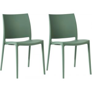 Lot De 2 Chaises De Jardin Empilables En Polypropyl&egrave;ne Vert Olive R&eacute;sistantes Aux Uv Et Aux Intemp&eacute;ries 10_0007916 - Neuf