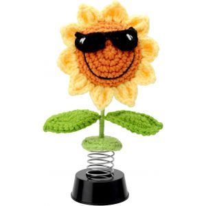 KALANKA-Decoration Voiture, Secouer Tournesol au Crochet D&eacute;corations du Tableau de Bord,Crocheter Deco Jouets Voiture Interieur, Auto Accessoires Ornement Bobble Head Cadeau Homme Femme d'anniversair - Neuf