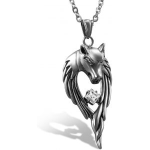 Kal-Collier Pendentif Acier Inoxydable Zircon Punk T&ecirc;te De Loup Cha&icirc;ne 55cm Couleur Optionnel Fantaisie Bijoux Cadeau Pour Homme - Neuf