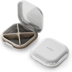 Pilulier Quotidien 4 Compartiments,Pilulier De Voyage Portable,Mini Pilulier Pour Poche De Sac À Main,Organisateur De Médicaments De Voyage Compact Pour Vitamines,Suppléments (Gris).[O57] - Neuf