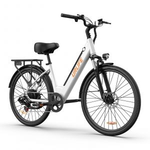 V&eacute;lo &Eacute;lectrique Urbain Urlife E26 26 Pouces - Moteur 350 W - Batterie 36 V 13 Ah - Autonomie 80 Km - D&eacute;railleur Shimano 7 Vitesses - Blanc - Neuf