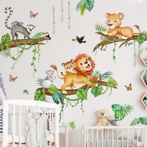 ERYI-Stickers Muraux Animaux De La Jungle Branche D'Arbre, Autocollants Muraux Lion Léopard Singe, Décoration Murale Pour Chambre Enfants Salon Salle De Bain - Neuf
