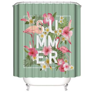Rideau De Douche De Flamant Ardent 180*180 Cm, Rideau De Douche De Fleurs Rideau De Douche En Polyester Imperméable Avec 12 Crochets Pour La Décoration De Noël, Rideau De Salle De Bains - Neuf