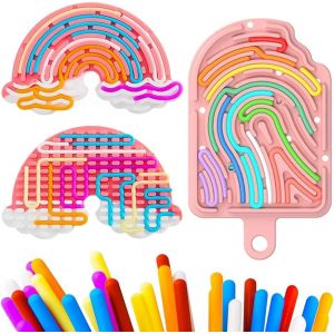 DDA-Jouet Sensoriel Autisme, 2PCS Fidget TDAH Toys en Silicone, Jeux Anti Stress Enfant, Table Sensorielle avec Bac Montessorii, pour Soulager Le Stress, Double Face avec Sac Portable et 24 Cordes - Neuf