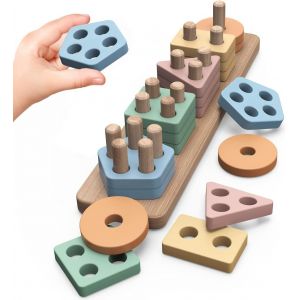 Jouets Puzzle en Bois Montessori 1 2 3 Ans, Jouets d'Activit&eacute; et de D&eacute;veloppement en Bois Montessori pour Enfants 1 an (B) - Neuf