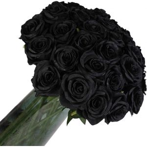 TRAHOO-12 Pi&egrave;ces Roses Artificielles Noire, Longues Tiges Fausse Roses Fleur de Soie pour Bouquet de Mari&eacute;e, D&eacute;coration de F&ecirc;te &agrave; la Maison, H&ocirc;tel, Jardin (Noire) - Neuf