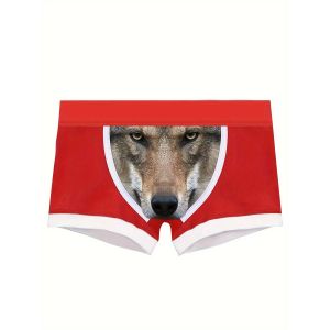 Boxer Homme Imprim&eacute; Loup Fantaisie - Sous-V&ecirc;tement Respirant, Extensible Et Confortable Avec Motif Animal Amusant, Short De Boxe, Fantaisie, Impression Num&eacute;rique - Neuf
