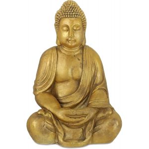 Mevronisshop-Relaxdays Statue De Bouddha Jardin, R&eacute;sistant Aux Intemp&eacute;ries Et Au Gel, Assis, Objet D&eacute;co Xl, Hlp 70 X 45 X 35 Cm, Dor&eacute; - Neuf