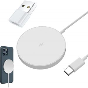 KALANKA-Chargeur Mag-Safe 15W Rapide Chargeur Magn&eacute;tique,ChargeurInduction pour Apple iPhone 16/16 Pro/16 Plus/16 Pro Max/15/15 Pro/15 Plus/14/13/12/AirPods(&Eacute;quip&eacute; d'un Adaptateur USB vers Type-c) - Neuf