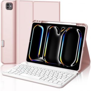 Kal-Coque Clavier Pour Ipad Pro 11'' (M4) 2024, Azerty Français Clavier -Étui Ipad Pro 11 Pouces Avec Fente Pour Stylo, Clavier Détachable Sans Fil Bluetooth, Rose Clair - Neuf