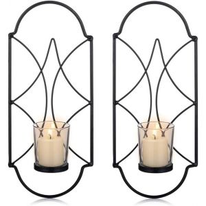 Lot de 2 photophores muraux en métal (noir) pour bougies chauffe-plat, pour décoration murale, chambre, salle de bain, salon - Neuf