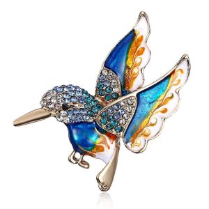 Antique Or Émail Émail Oiseau Colibri Multicolore Autrichien Cristal Broche Broche Bijoux Pour Les Femmes - Neuf