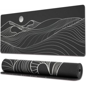 Grand Tapis de Souris de Jeu avec Bords surpiqués et Dos antidérapant, sous-Main pour Clavier et Souris, 80 x 30 cm, imprimé Montagnes minimalistes, Noir et Blanc - Neuf