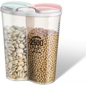 Sjzg-Bo&icirc;te De Rangement Herm&eacute;tique Pour Aliments, 2 Grilles Scell&eacute;es Pour C&eacute;r&eacute;ales Avec Couvercles, Plastique Transparent Herm&eacute;tique, Plusieurs Espaces Distributeurs De C&eacute;r&eacute;ales - Neuf