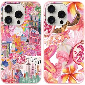 LORANKA-2 Pi&egrave;ces Coque pour iPhone 15 Pro, &Eacute;tui de Protection avec Aesthetic Design Fleur Motif, TPU Silicone Durable Antichoc Femme Fille Housse Etui Bumper Cover pour iPhone 15 Pro 6,1'', Plage - Neuf