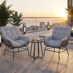 Lot De 2 Chaises De Jardin Hwc-P75, Fauteuils De Jardin, Fauteuils Lounge, Tissu 220 G/M&sup2; Polyrotin M&eacute;talGris Fonc&eacute;, Rembourrage Gris Clair - Neuf