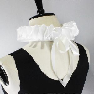 Femmes Romantique Ruban Noeud Volanté Faux Col Victorien Renaissance Cou Ruff Blanc Satin Clown Tour De Cou Cosplay - Neuf
