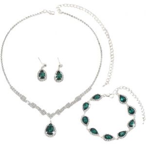 Meimie-Parure Bijoux Goutte Cristal Brillant Collier Boucles Bracelet Argenté Strass Élégant Ensemble Luxueux - Neuf