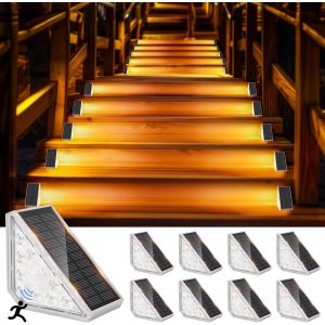 Lampe Solaire Exterieur, 8 Pièces Lampes Solaires D'escalier Avec Detecteur, 3000k Escaliers Éclairage Pour Chemins, Eclairage Exterieur Solaire, Ip67 Imperméable Lampes Led Escalier Jardin - Neuf