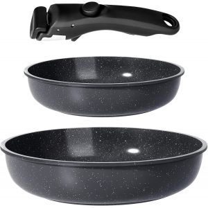 Set De Casseroles Et Poêles En Céramique Antiadhésif - 3 Pièces Avec Poignées Détachables, Sans Produits Toxiques, Compatible Induction, Four Et Lave-Vaisselle¿Gris 3pcs¿ - Neuf