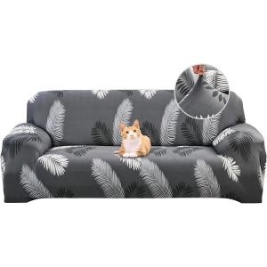 CAUC-Housse de Canap&eacute; Extensible 4 Place Couverture Canap&eacute; avec Accoudoirs Moderne Couvre Canap&eacute; Elastique Universelle Rev&ecirc;tement de Canap&eacute; Housse de Protection,Plume Grise - Neuf