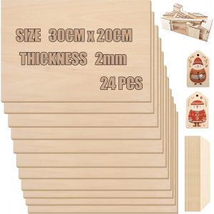 Mevronisshop-24 Pi&egrave;ces Feuilles De Bois De Balsa, 300 X 200 X 2mm Feuilles De Contreplaqu&eacute; Non Finies Panneau De Tilleul Lisse Pour Maison D&eacute;coration, Bricolage Projets, Mod&egrave;le En Bois, Peinture Et G - Neuf