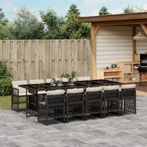 Ensemble À Manger De Jardin 11 Pcs Coussins Noir Résine Tressée - Neuf