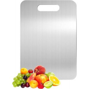 KALANKA-Planche a Decouper en Titane, Planche a Decouper Inox, Planche a Decouper titane, Planche à Découper en Métal pour la viande, le pain, les légumes et les fruits (34 x 23 cm) - Neuf