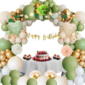 KALANKA-Décorations Anniversaire, Arche Ballon Anniversaire Vert Or, Banderole Joyeux Anniversaire, Joyeux Anniversaire Decoration pour Homme Garcon Fille Femme Fête Décorations - Neuf