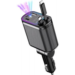 Cmjaagur-4 En 1 Chargeur De Voiture Rétractable, Adaptateur Usb C De Charge Rapide 66w, Adaptateur Usb Voiture Lumière Étoilée, 180° Pliable Pr 12v/24v Compatible Universel Avec Iphone/Galax[M1399] - Neuf