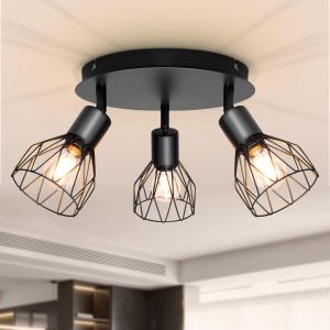 Kal-Plafonnier Industriel Spots Et Rails De Spots Noir, Rampe Spot Avec Douille E14, Barre De Spot 40w Sans Ampoules, Plafonnier 3 Spots Led Orientable Pour Interieur Cuisine Chambre Salon - Neuf