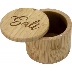 Boîte à sel entièrement en bambou,boîte de rangement en bambou avec couvercle pivotant magnétique - Neuf