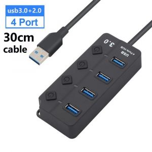 KALPZ-Répartiteur Usb Hub 3.0 Multiprise, Haute Vitesse, 7 Ports, 5Gbps, Adaptateur D'Alimentation Avec Interrupteur, Câble Long Avec Plusieurs Hub D'Extension,,4-P 3.0And2.0 30Cm - Neuf