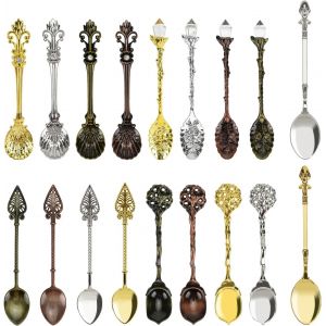 Lot De 18 Cuillères À Café Rétro En Alliage De Cristal-Vaisselle Créative-Cuillères À Dessert Vintage Sculptées Pour Café,Sucre,Dessert,Gâteau,Glace,Soupe-Accessoires De Fête - Neuf