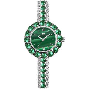 Montre Femme Analogique &Agrave; Quartz Avec Bracelet En Strass, &Eacute;tanche, Verte, &Eacute;l&eacute;gante, Pour Femme Et Fille. - Neuf