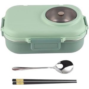 Boîte À Déjeuner,Boîte À Déjeuner Thermique En Acier Inoxydable 304 Avec Cuillère,Baguettes Et Bol À Soupe Double Couche 3 Compartiments De Stockage Des Aliments, - Neuf