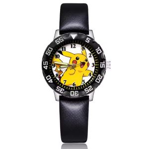 Montre - Pok&eacute;mon - Pikachu - Bracelet Cuir Noir - Mouvement Quartz - Style Chic - Neuf