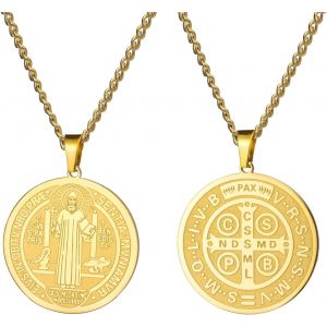 Amaxer Collier Saint Beno&icirc;t De Nursie M&eacute;daille Religieuse Protection Amulette Bijoux Collier Pour Femmes Hommes - Neuf