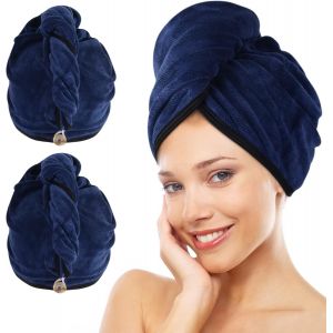 Eryi-Microfibre Séche Serviette Cheveux Enrouler Turban Soin Cheveux Serviette Bain Séchage Rapide Tordu Pour Les Cheveux Mouillées 30x70cm 2pcs Bleu Marin - Neuf