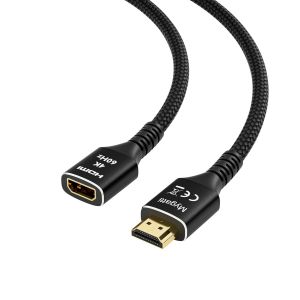 Câble D'extension Hdmi 2.0 (2 Mètre) - Hdmi Mâle Vers Femelle - 4k @ 60 Hz - Tressé En Nylon - Compatible Avec Clé Tv, Hdtv, Ps5, Ps4, Xbox, Full Hd, 3d, Arc, Hdr - Noir - Neuf