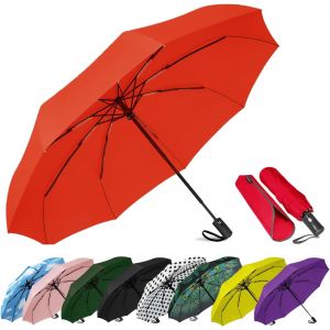 Parapluie De Voyage Compact Coupe-Vent - Parapluie Automatique Pour La Pluie - Petit Parapluie Portable Coupe-Vent Pour Homme, Femme, Adolescent (Pois Blancs) - Neuf
